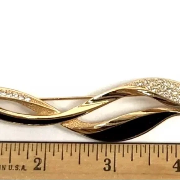 Vintage Christian Dior Pave
Swarovski Black Enamel
Double Wave Abstract Brooch - Picture 7 of 11